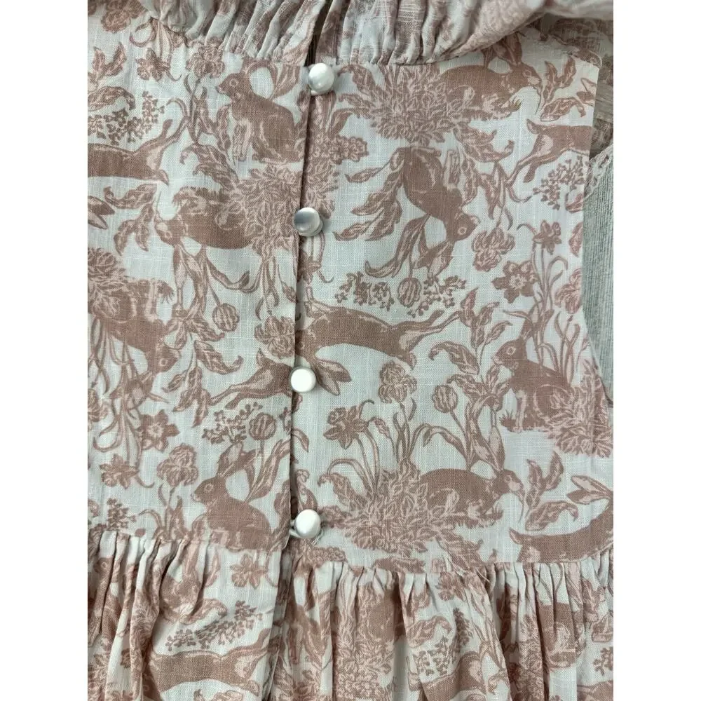 Haute Hippie Girl's 4T Dress Sleeveless Pink Toile Easter Bunny Layered Twirl‎